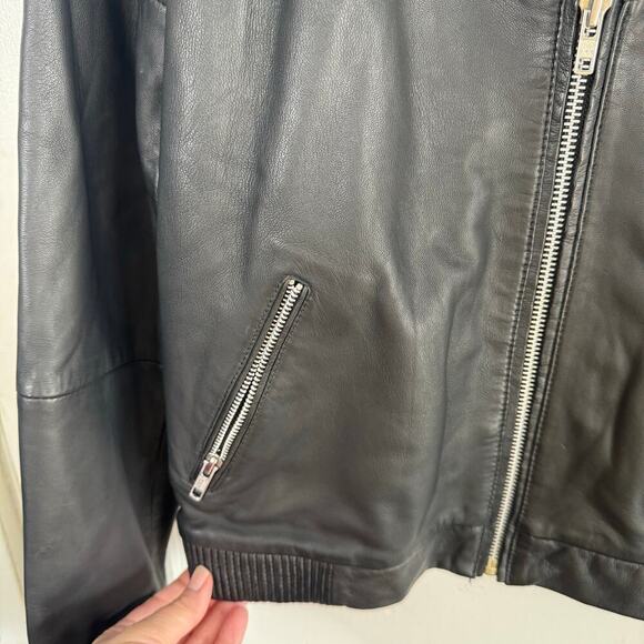 MNG SUIT MANGO 100% Genuine Sheep Leather Bomber Jacket Exposed Silver Zippers S - Picture 8 of 16